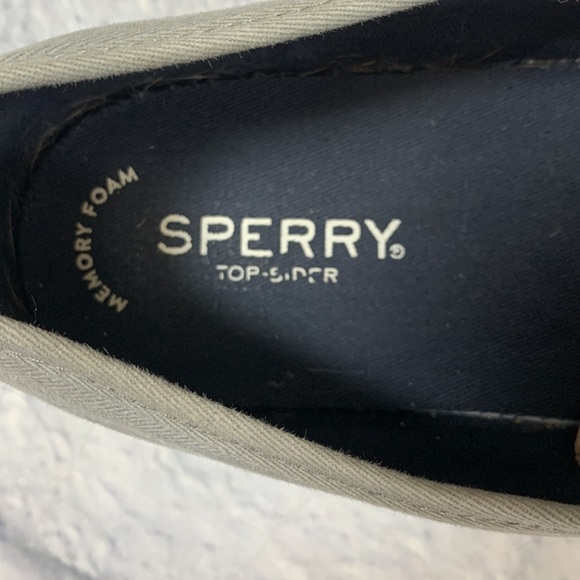Sperry Top Siders loafer shoes Canvas Leather laces Gray white tan Size 8.5 - Picture 7 of 10